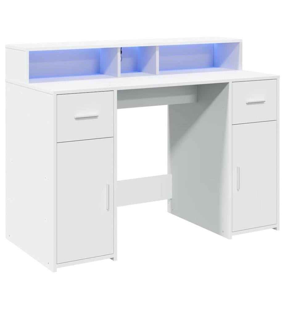 Bureau avec lumières LED blanc 120x55x91 cm bois d'ingénierie