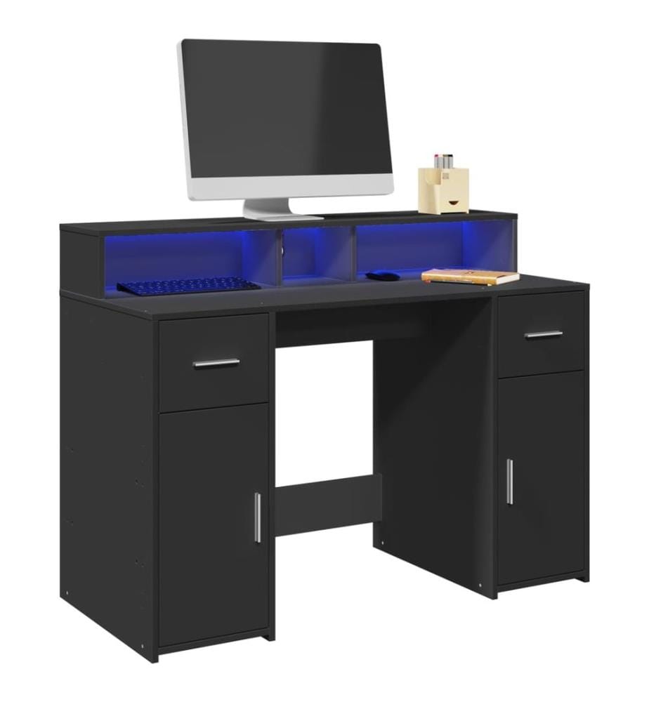 Bureau avec lumières LED noir 120x55x91 cm bois d'ingénierie