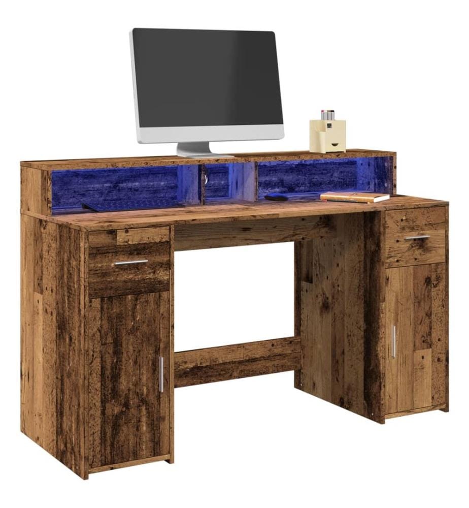 Bureau avec lumières LED vieux bois bois d'ingénierie
