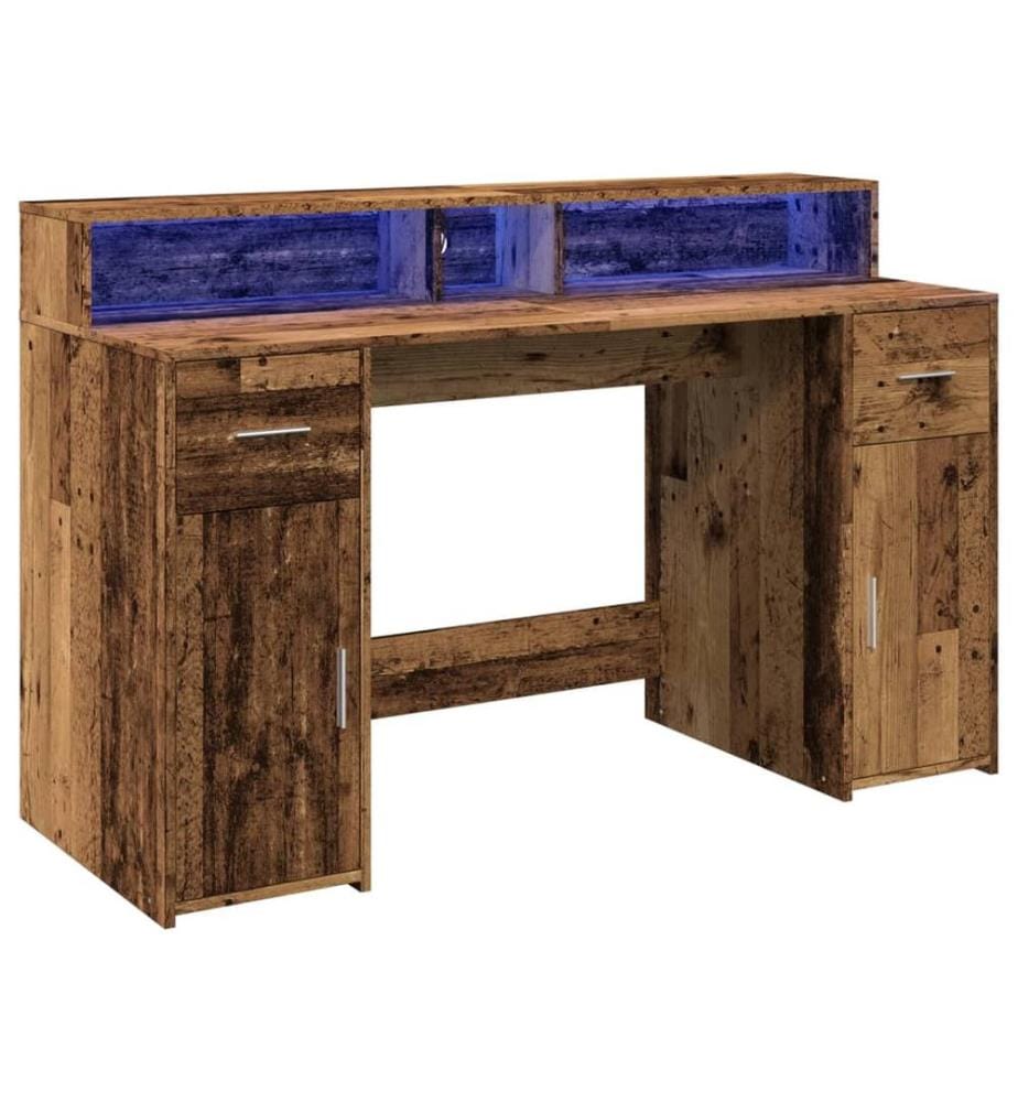 Bureau avec lumières LED vieux bois bois d'ingénierie