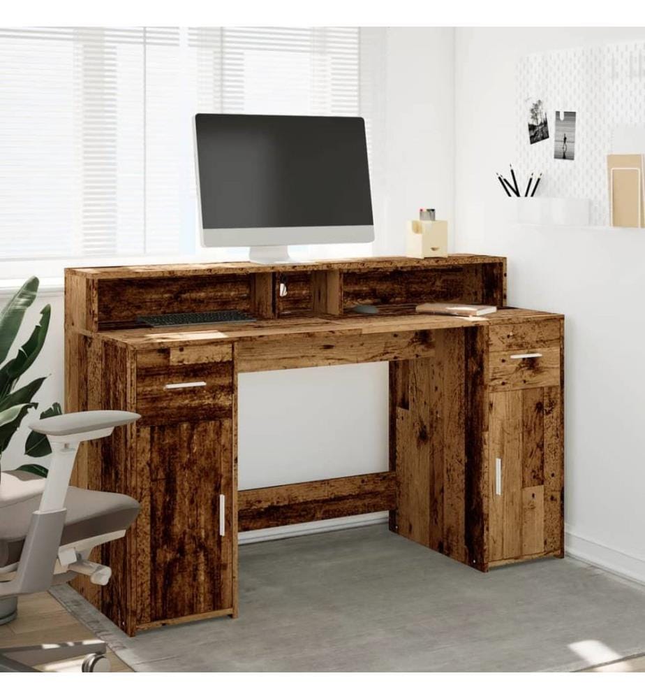 Bureau avec lumières LED vieux bois bois d'ingénierie