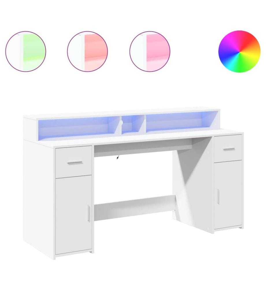Bureau avec lumières LED blanc 160x55x91 cm bois d'ingénierie