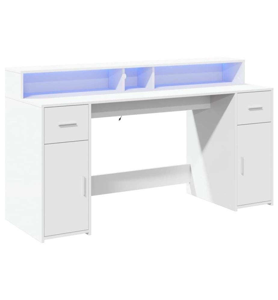 Bureau avec lumières LED blanc 160x55x91 cm bois d'ingénierie