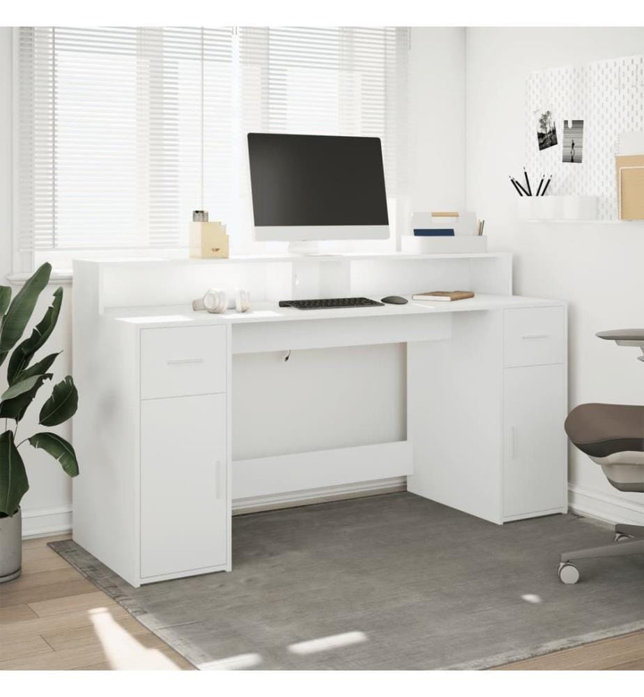 Bureau avec lumières LED blanc 160x55x91 cm bois d'ingénierie
