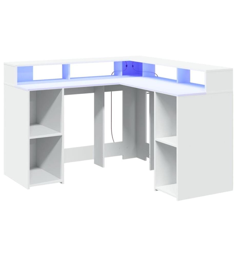 Bureau avec lumières LED blanc 130x130x91 cm bois d'ingénierie