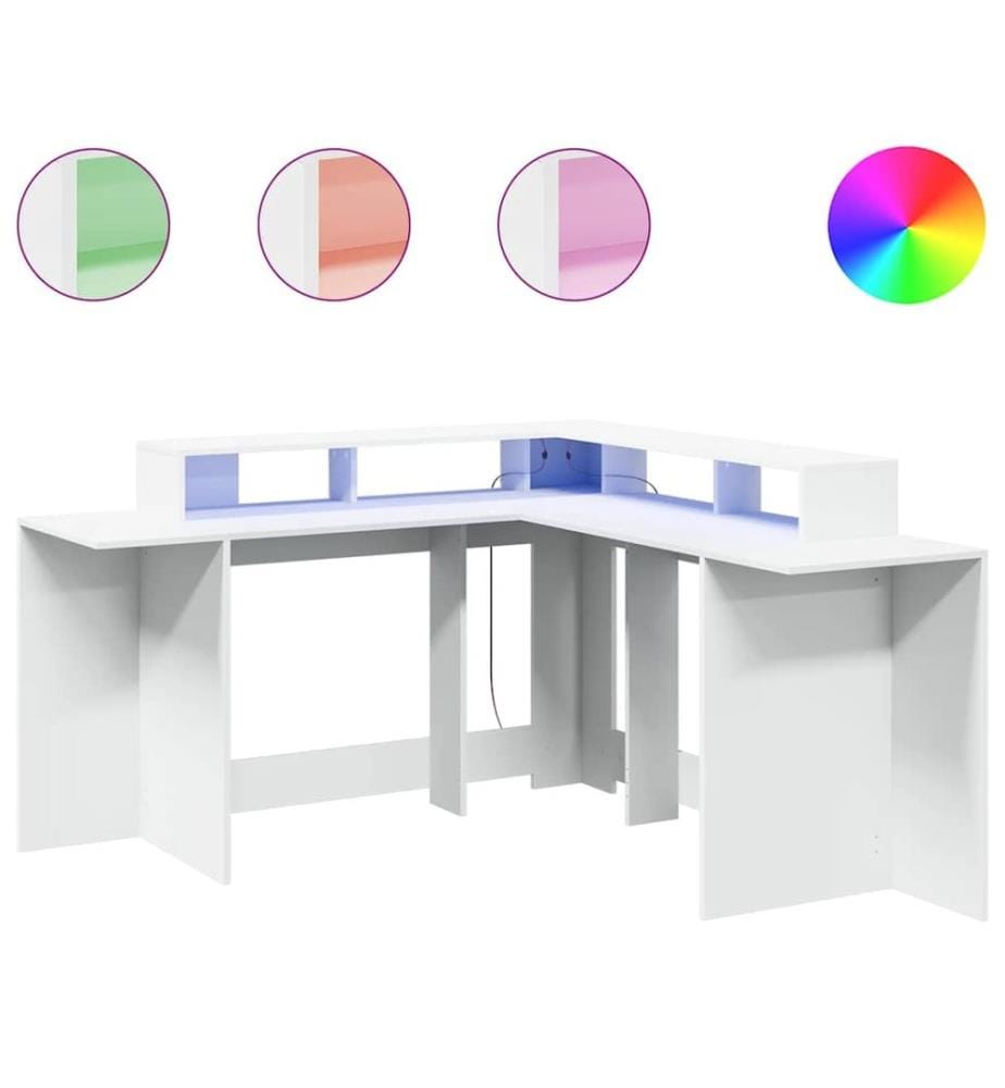 Bureau avec lumières LED blanc 152x152x91 cm bois d'ingénierie