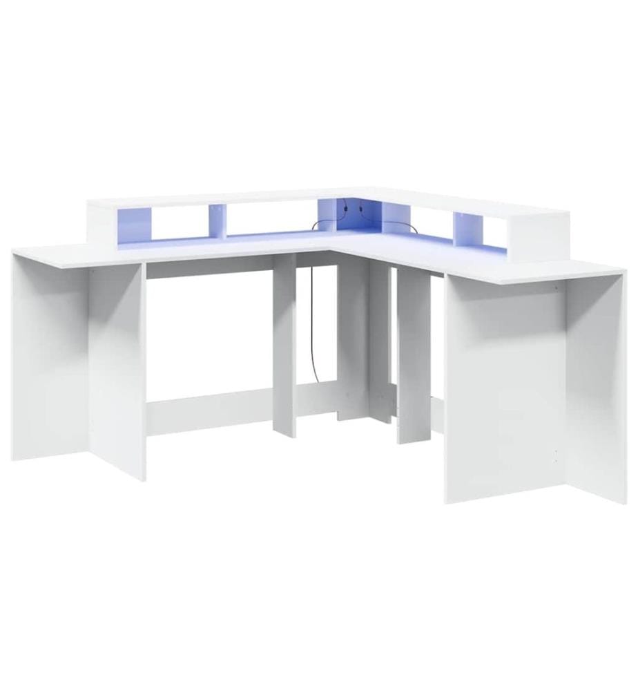 Bureau avec lumières LED blanc 152x152x91 cm bois d'ingénierie