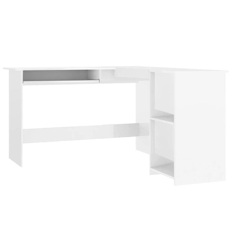 Bureau d'angle en forme de L Blanc brillant Bois d'ingénierie