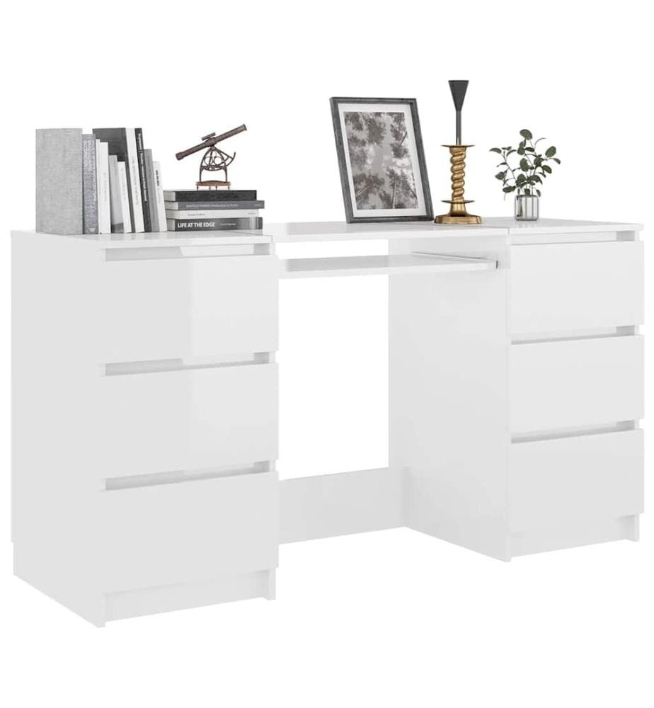 Bureau Blanc brillant 140x50x77 cm Bois d'ingénierie