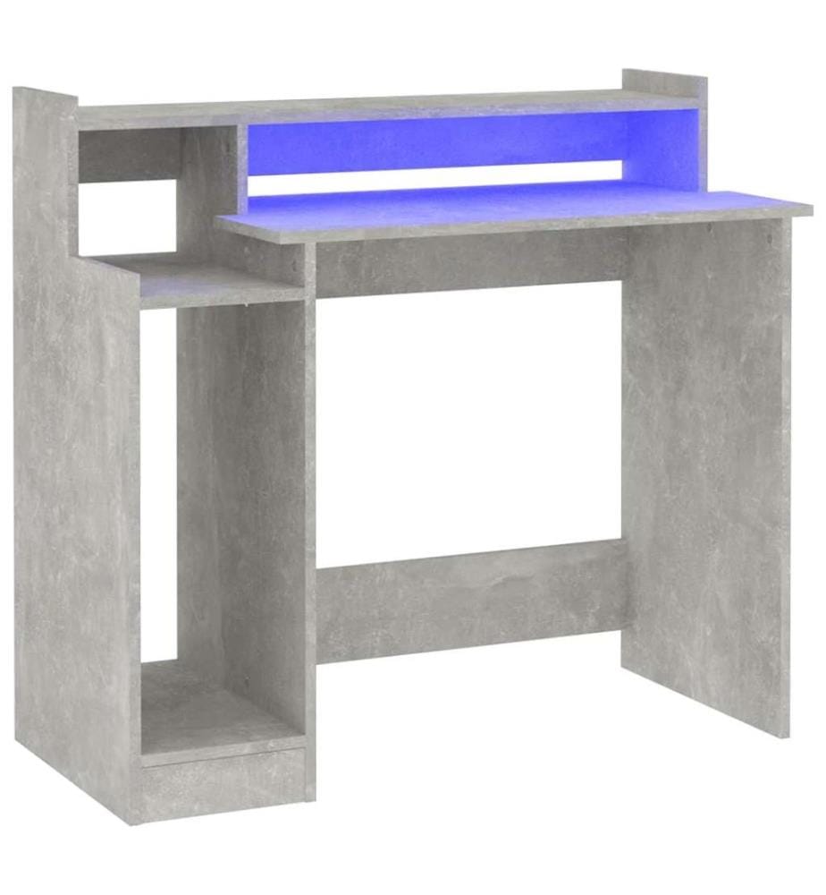 Bureau et lumières LED Gris béton 97x45x90 cm Bois d'ingénierie