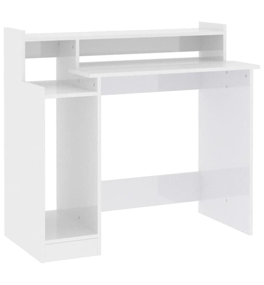 Bureau lumières LED Blanc brillant 97x45x90cm Bois d'ingénierie