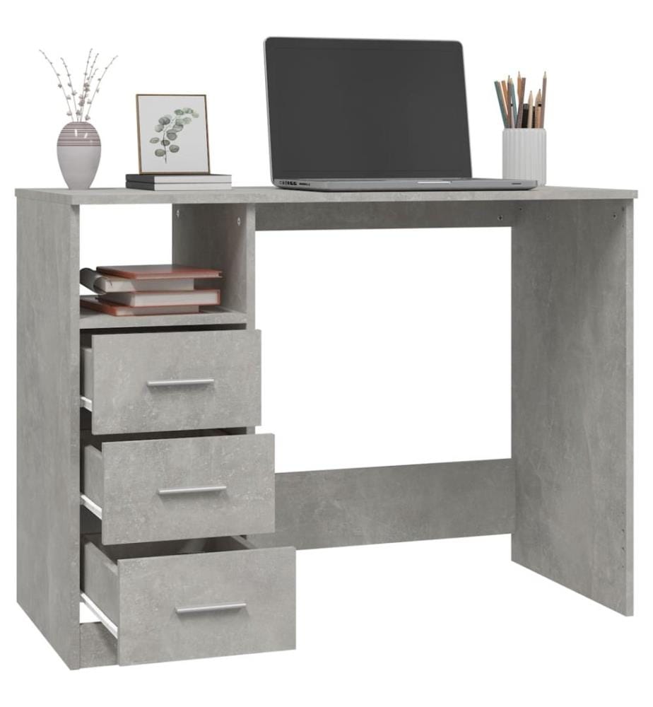 Bureau avec tiroirs Gris béton 102x50x76 cm Bois d'ingénierie