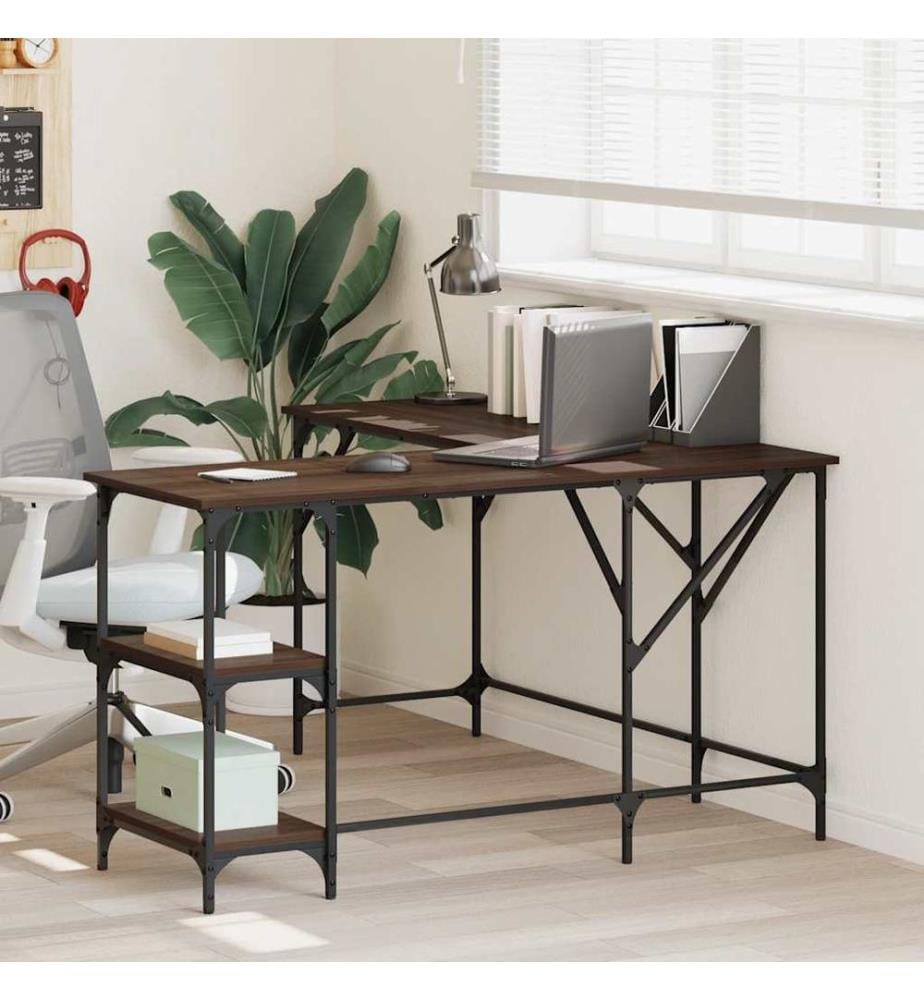 Bureau chêne marron 139x139x75 cm bois d'ingénierie