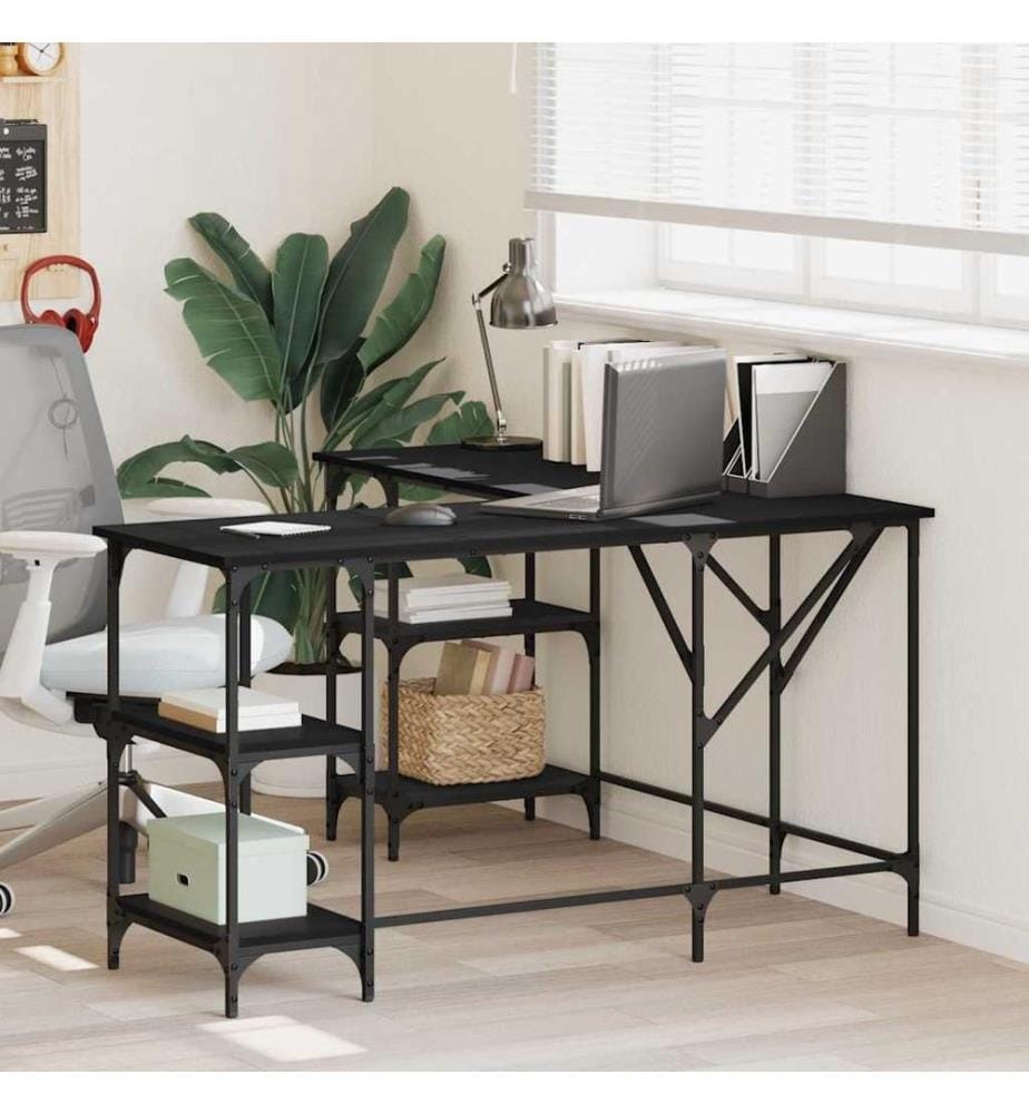 Bureau noir 139x139x75 cm bois d'ingénierie