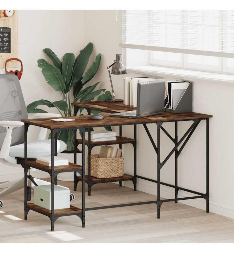 Bureau chêne fumé 139x139x75 cm bois d'ingénierie