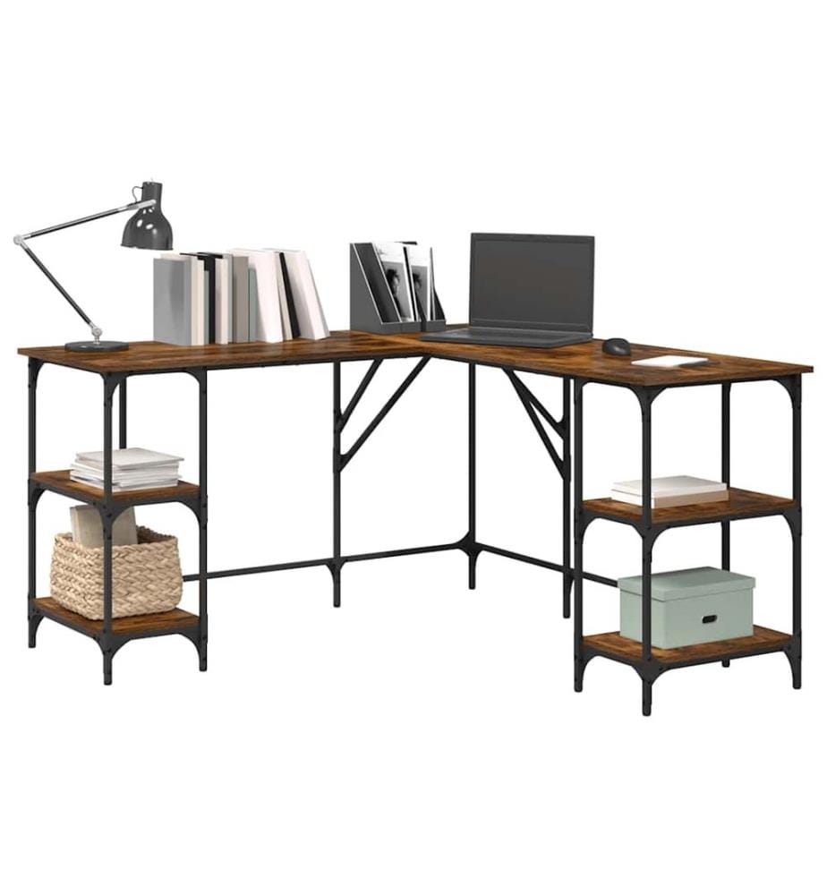 Bureau chêne fumé 139x139x75 cm bois d'ingénierie