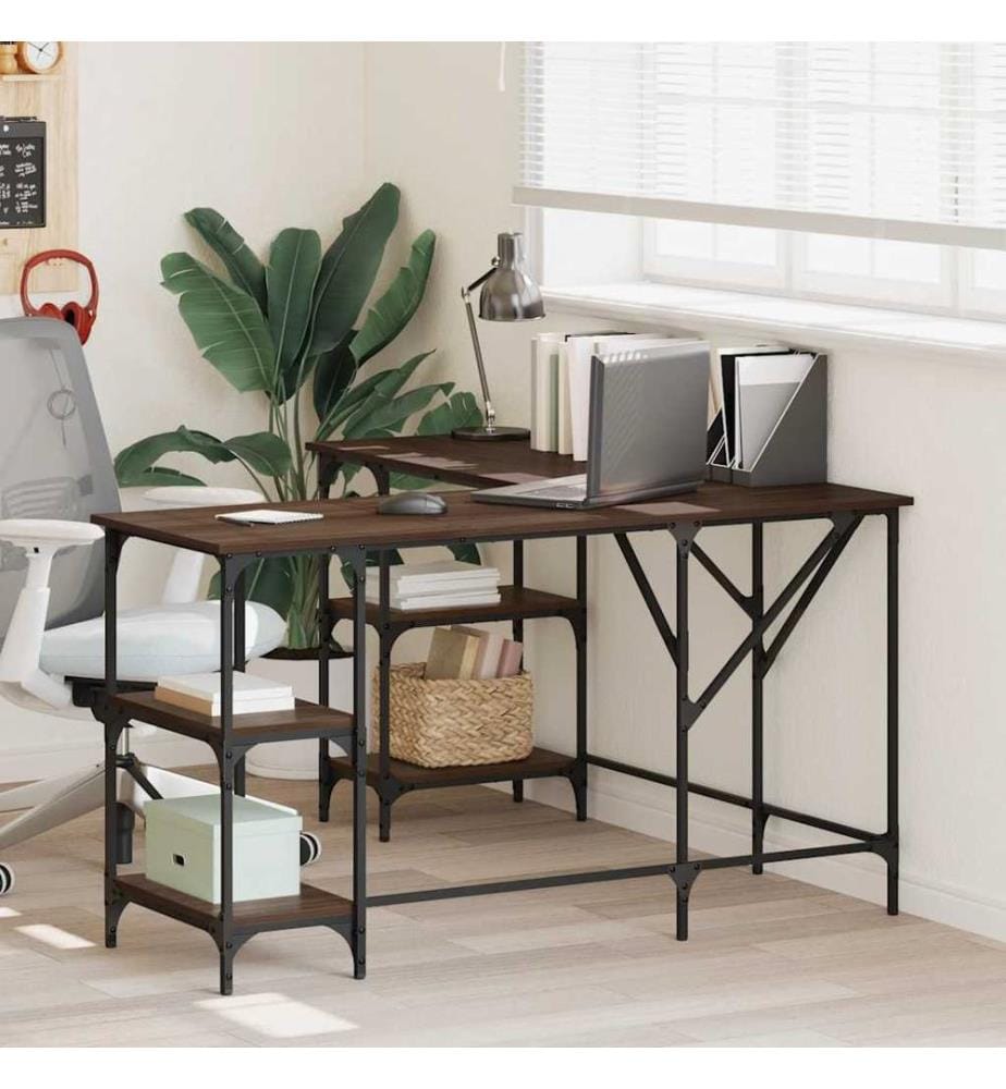 Bureau chêne marron 139x139x75 cm bois d'ingénierie