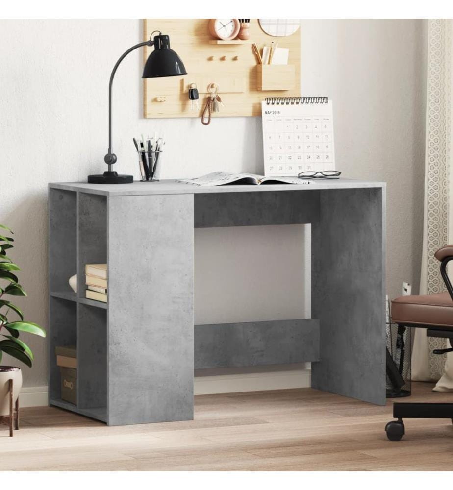Bureau gris béton 102x50x75 cm bois d'ingénierie