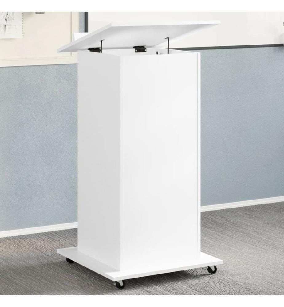 Rednerpult mit Rollen & Schublade Weiss 55x55x107 cm