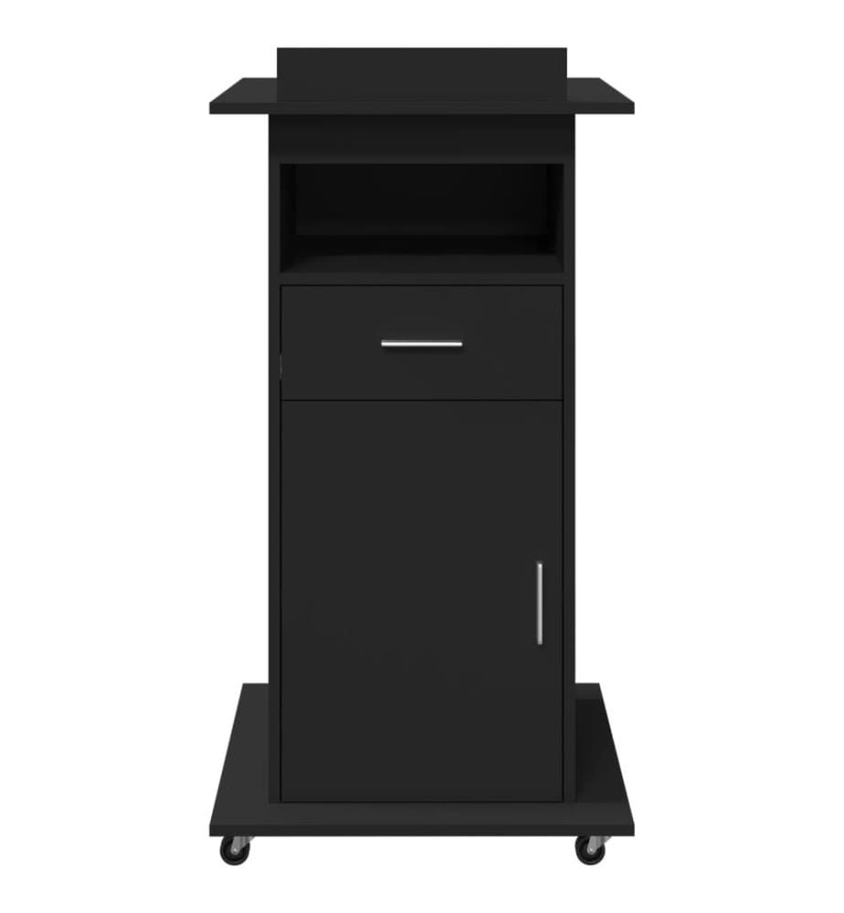 Rednerpult mit Rollen & Schublade Schwarz 55x55x107 cm