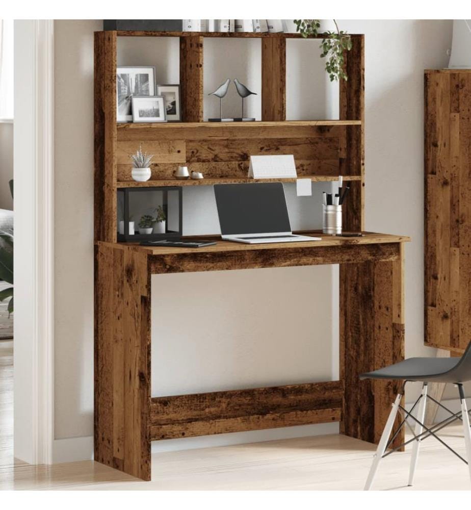 Bureau avec étagères vieux bois 102x45x148 cm bois d'ingénierie