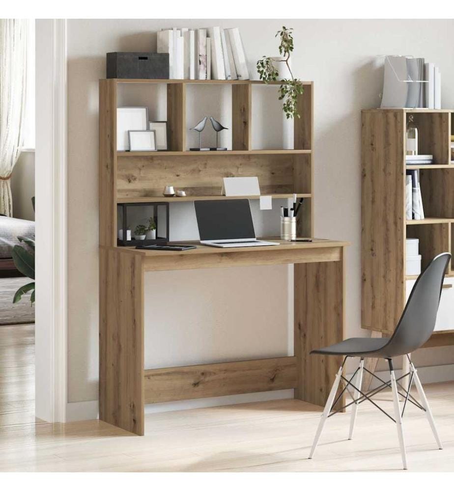 Bureau avec étagères chêne artisanal Bois d'ingénierie
