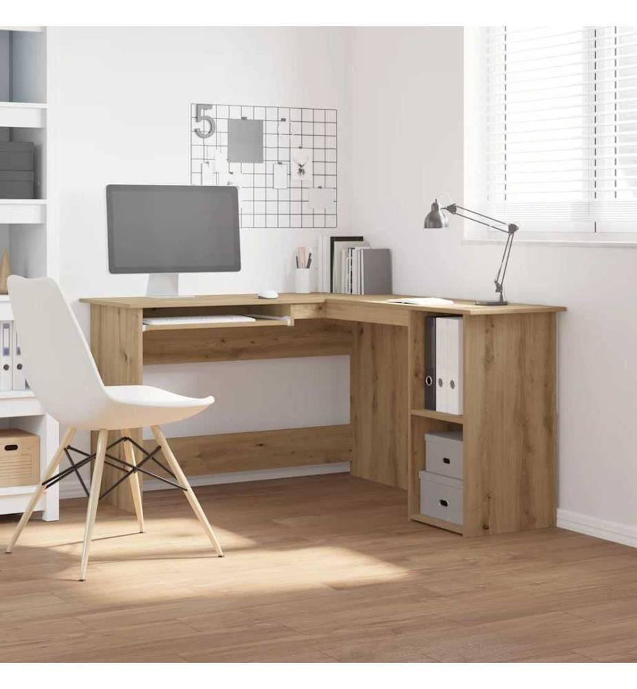 Bureau d'angle chêne artisanal 120x140x75 cm bois d'ingénierie