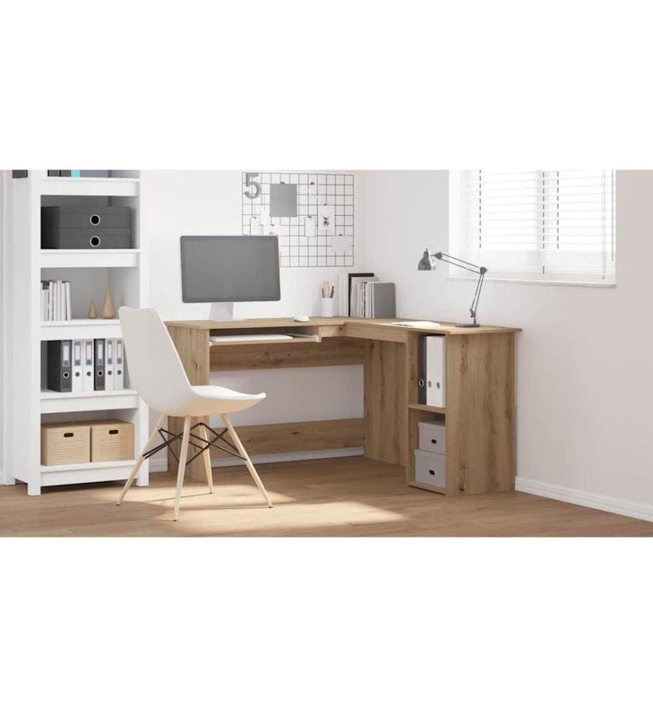 Bureau d'angle chêne artisanal 120x140x75 cm bois d'ingénierie