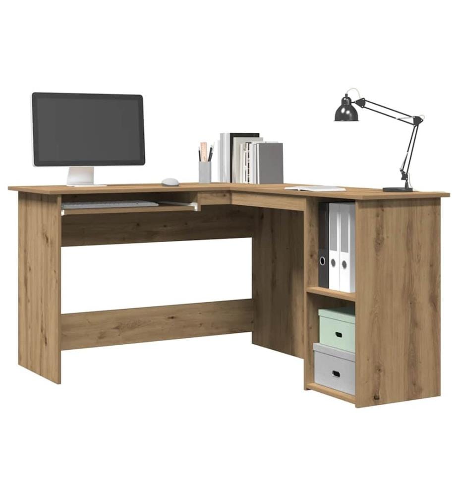 Bureau d'angle chêne artisanal 120x140x75 cm bois d'ingénierie