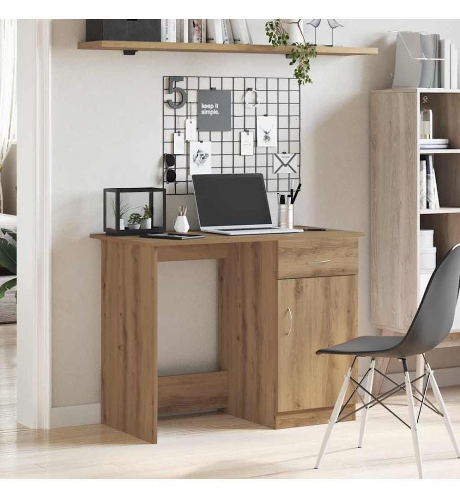 Bureau chêne artisanal 100x50x76 cm bois d'ingénierie