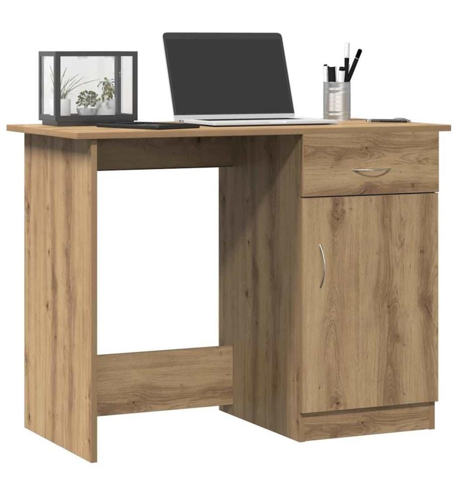 Bureau chêne artisanal 100x50x76 cm bois d'ingénierie