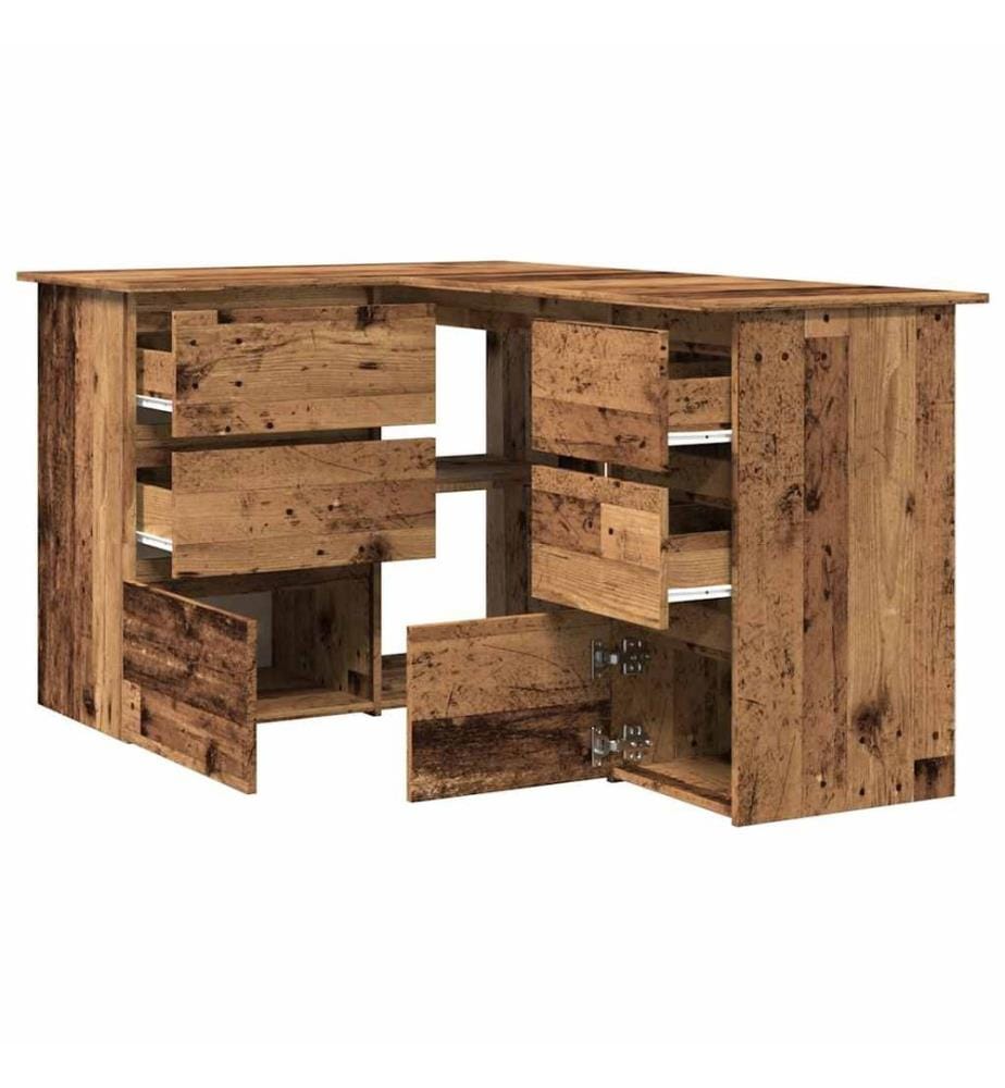 Bureau d'angle vieux bois 145x100x76 cm bois d'ingénierie