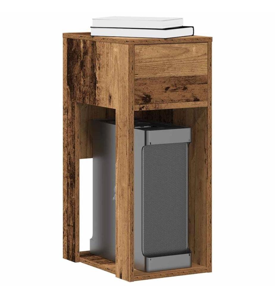 Support de tour d'ordinateur avec tiroir vieux bois 30x44x74 cm