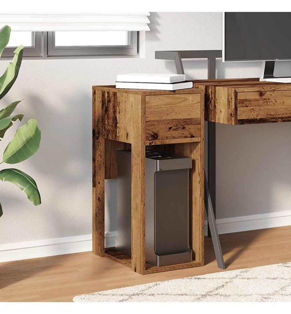 Support de tour d'ordinateur avec tiroir vieux bois 30x44x74 cm