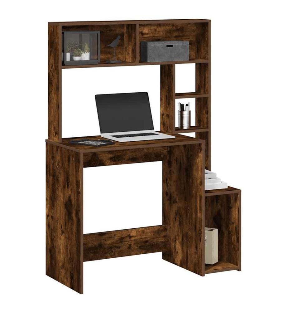 Bureau avec étagères chêne fumé 100x45x140 cm bois d'ingénierie
