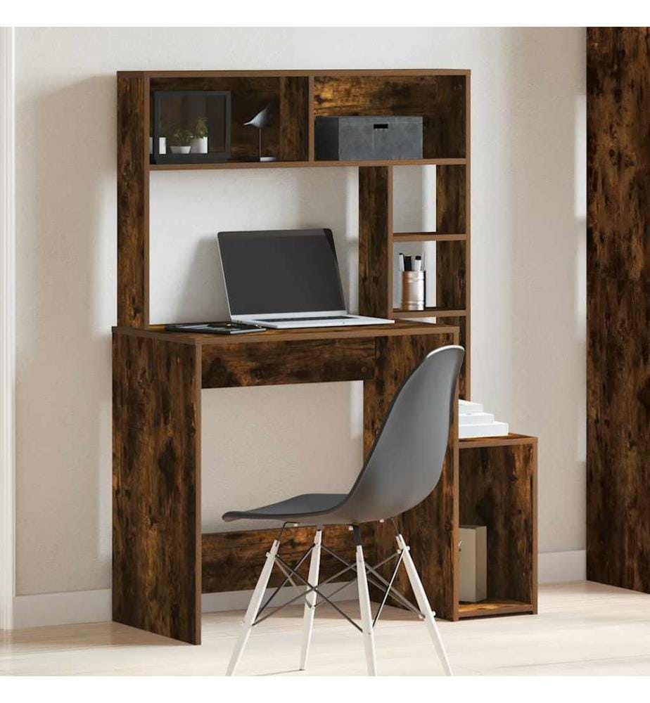 Bureau avec étagères chêne fumé 100x45x140 cm bois d'ingénierie