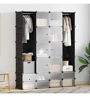 Modularer Schrank mit 18 Fächern schwarz/weiss 37x146x180,5cm