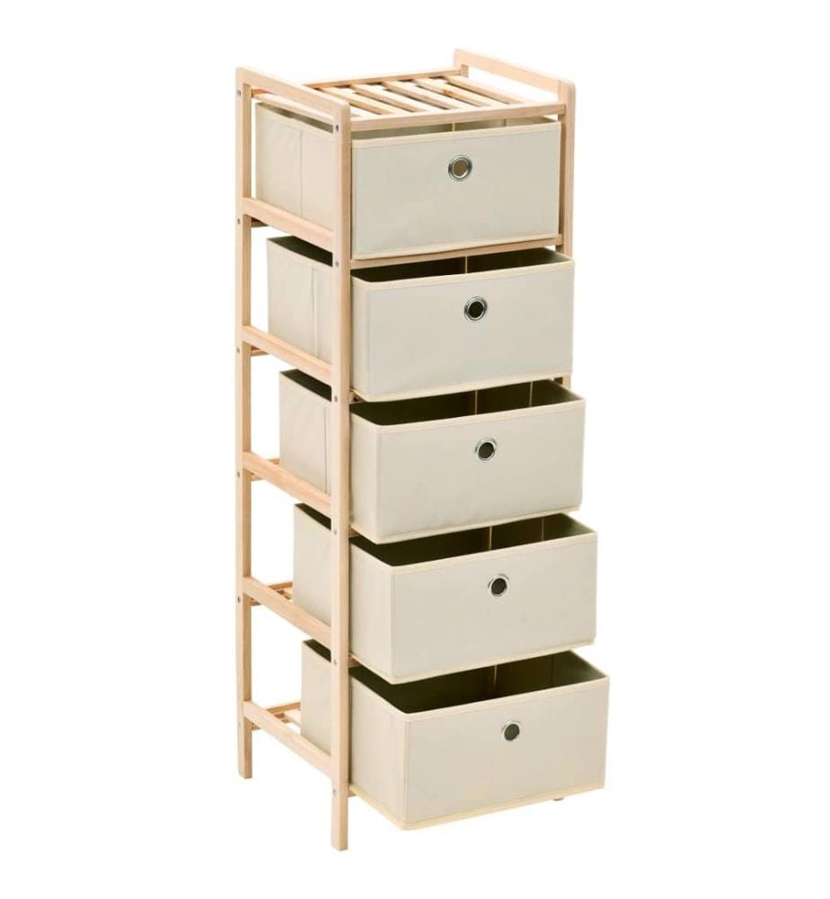Korb-Kommode mit 5 Stoffkörben Zedernholz Beige