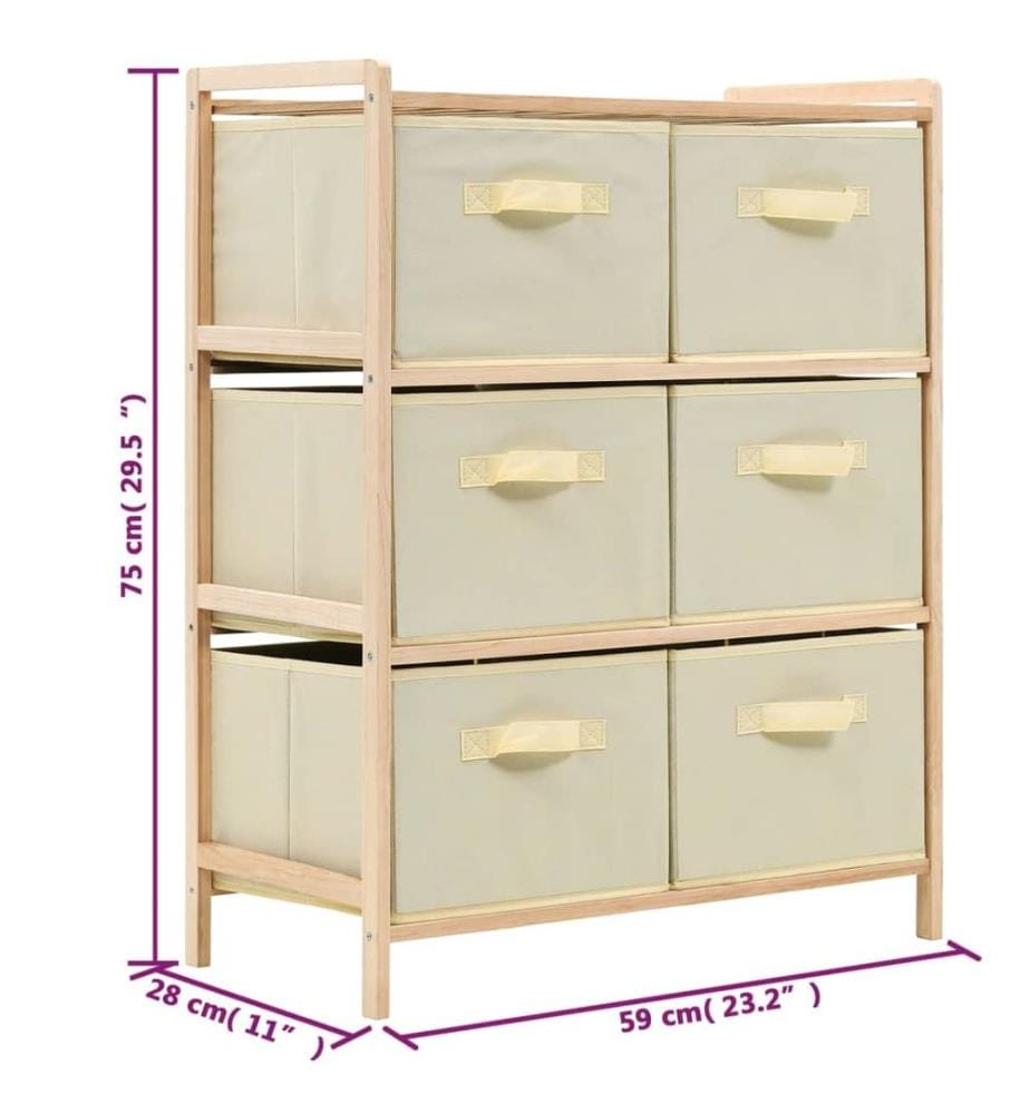 Korb-Kommode mit 6 Stoffkörben Zedernholz Beige