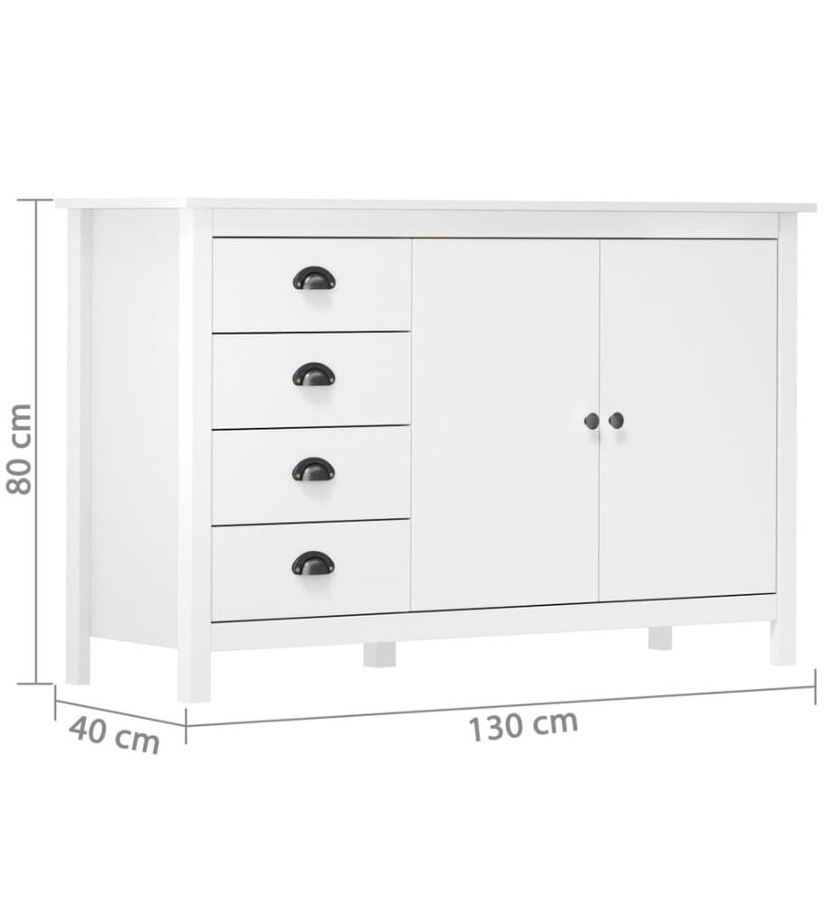 Buffet Hill Blanc 130x40x80 cm Bois de pin solide
