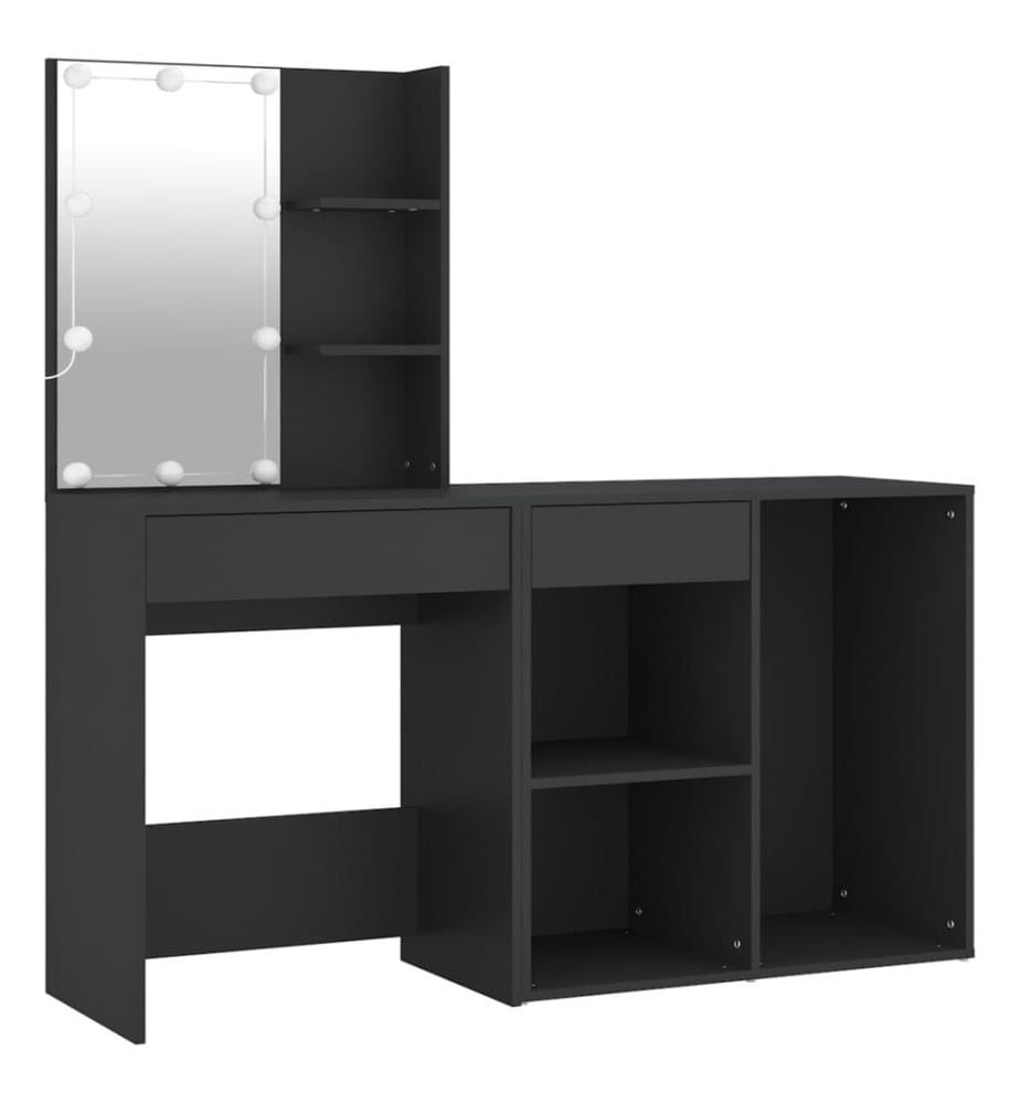 LED-Schminktisch mit Schrank Schwarz Holzwerkstoff