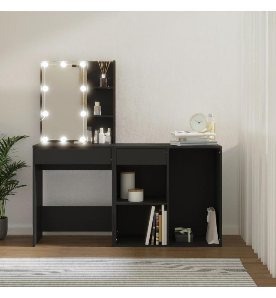 LED-Schminktisch mit Schrank Schwarz Holzwerkstoff