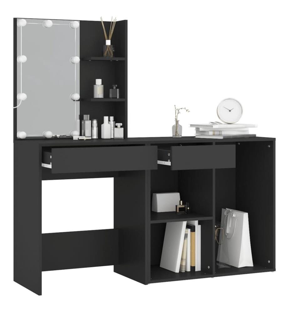 LED-Schminktisch mit Schrank Schwarz Holzwerkstoff