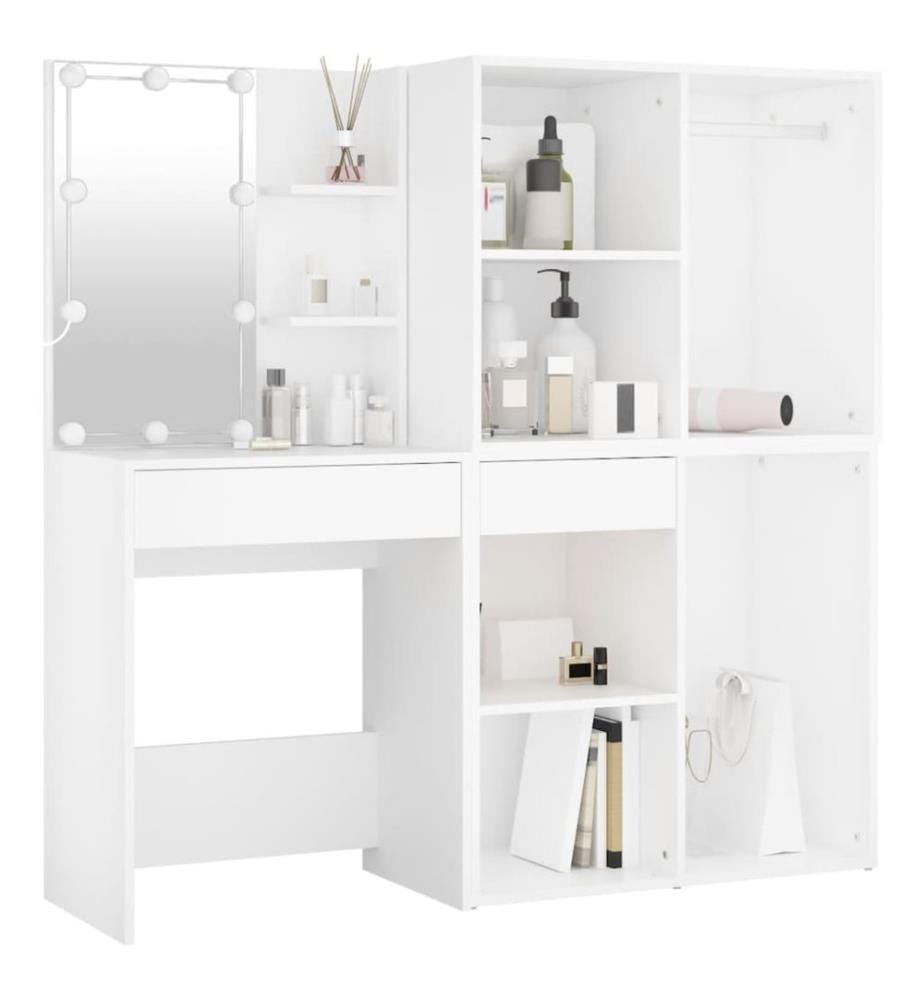 LED-Schminktisch mit 2 Schränken Weiss Holzwerkstoff