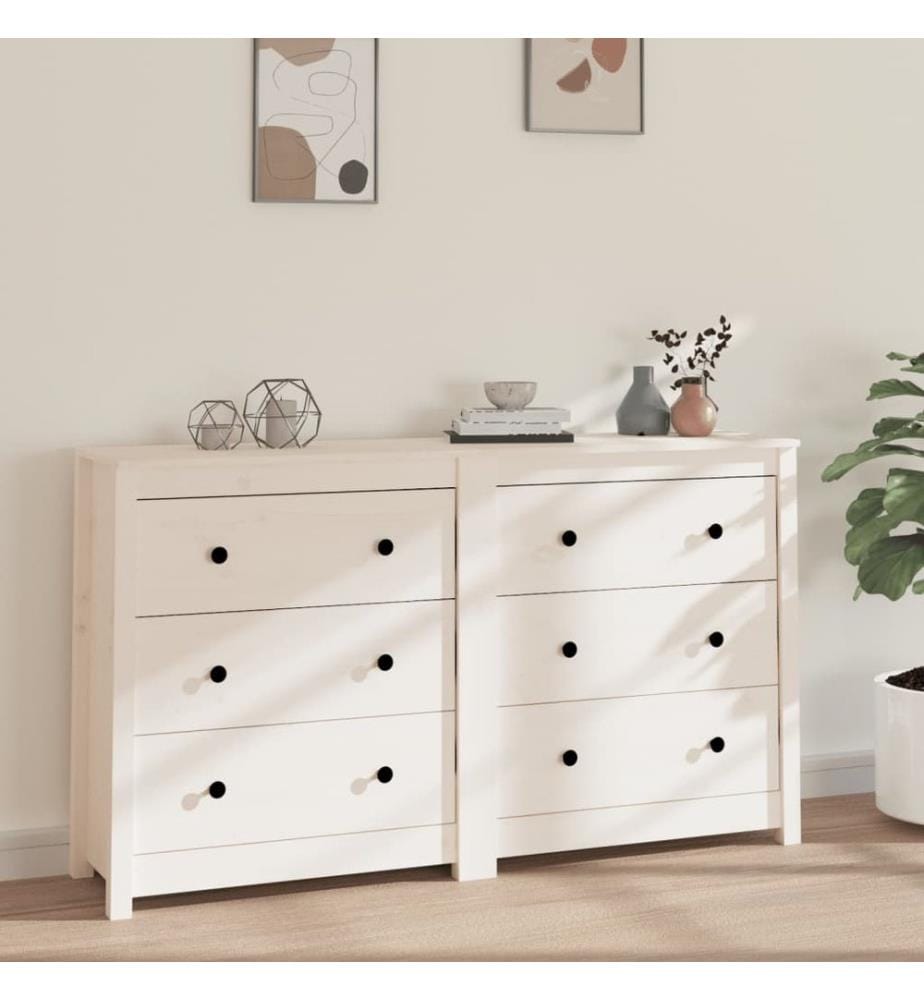 Buffet Blanc 140x35x80 cm Bois massif de pin