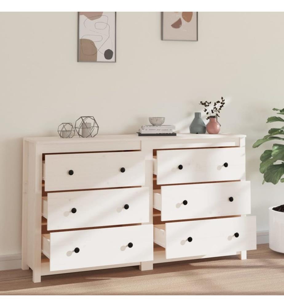 Buffet Blanc 140x35x80 cm Bois massif de pin