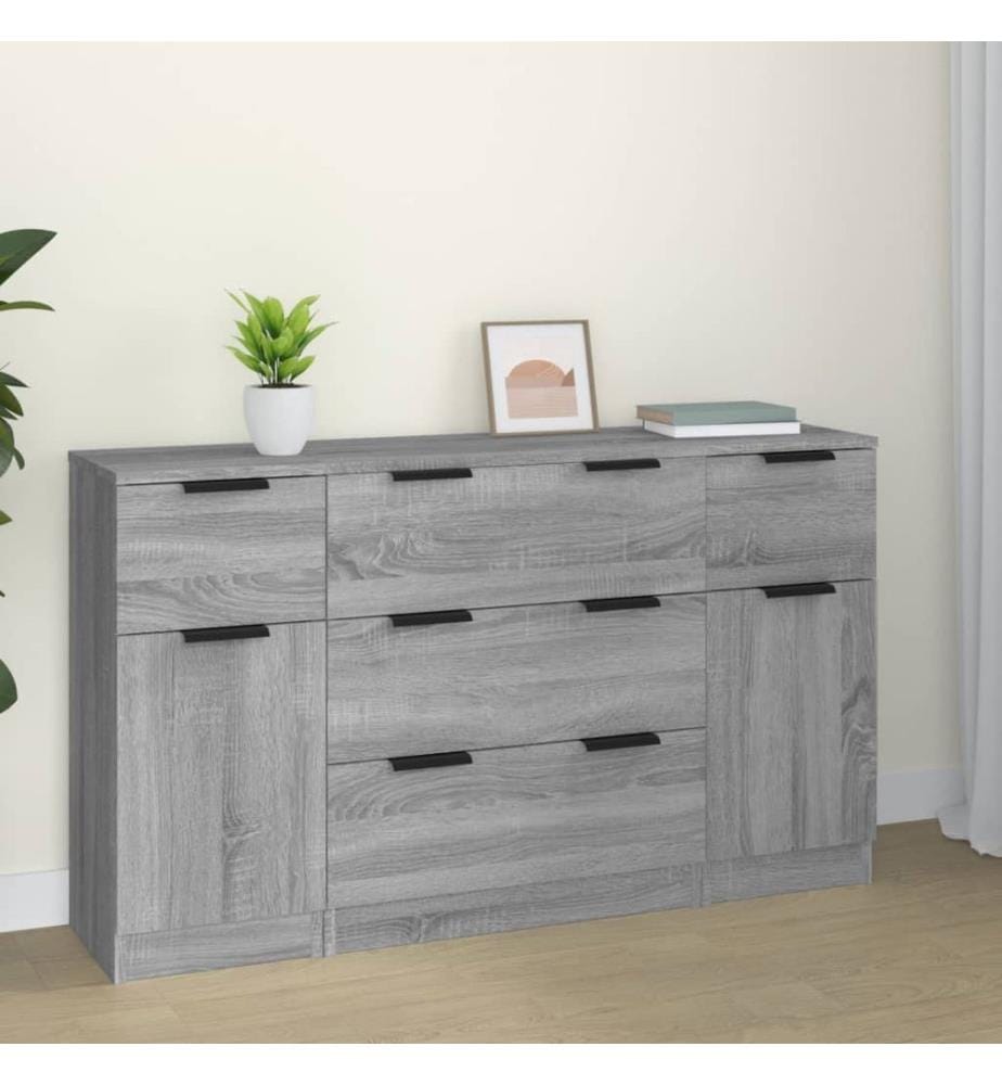 3-tlg. Sideboard-Set Grau Sonoma Holzwerkstoff