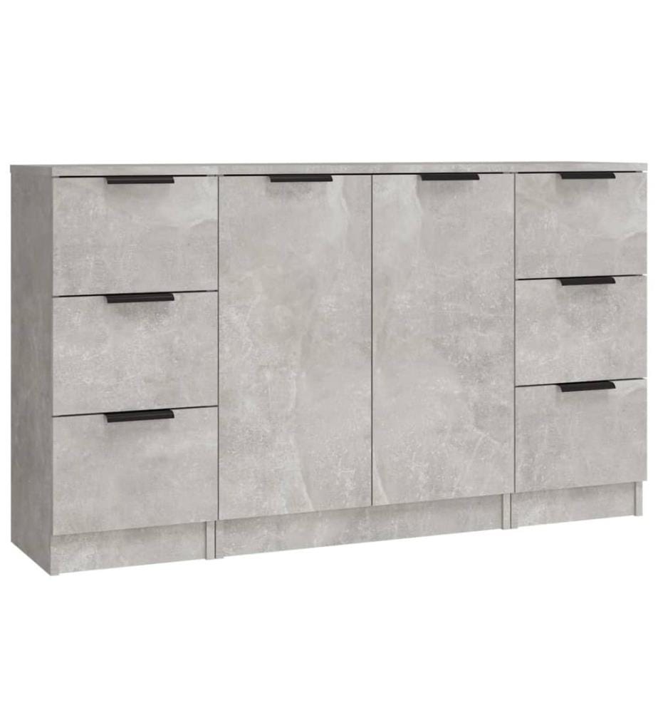 Buffets 3 pcs gris béton bois d'ingénierie