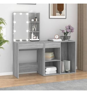 LED-Schminktisch mit Schrank Grau Sonoma Holzwerkstoff