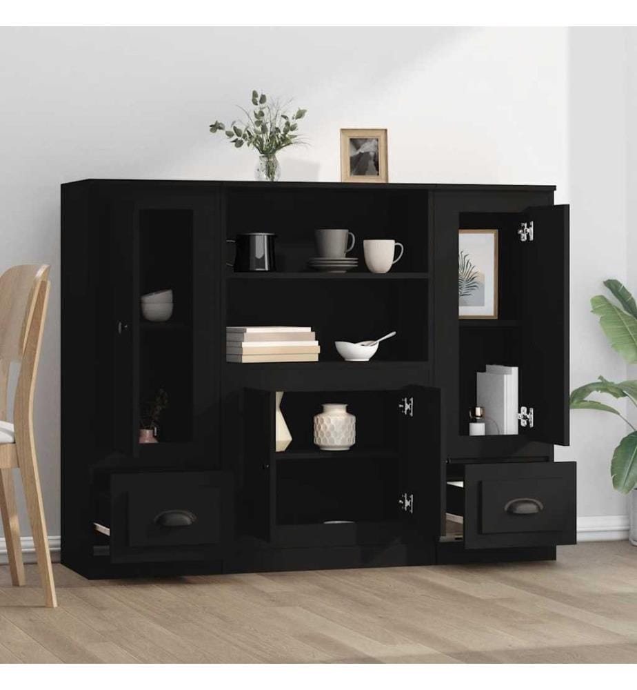 Highboards 3 Stk. Schwarz Holzwerkstoff